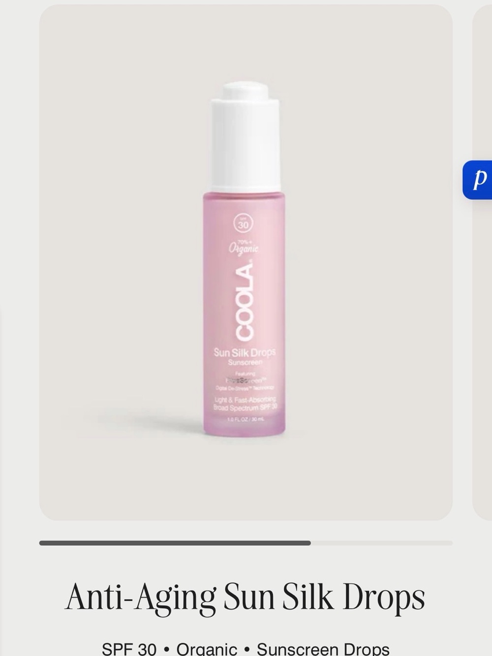 New without box COOLA Sun Silk Drops SPF 30 – organic. Lightweight serum drops.